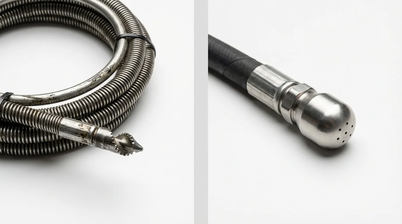 Drain snake cable and hydro jetting nozzle used for drain cleaning in Lake Katrine, NY