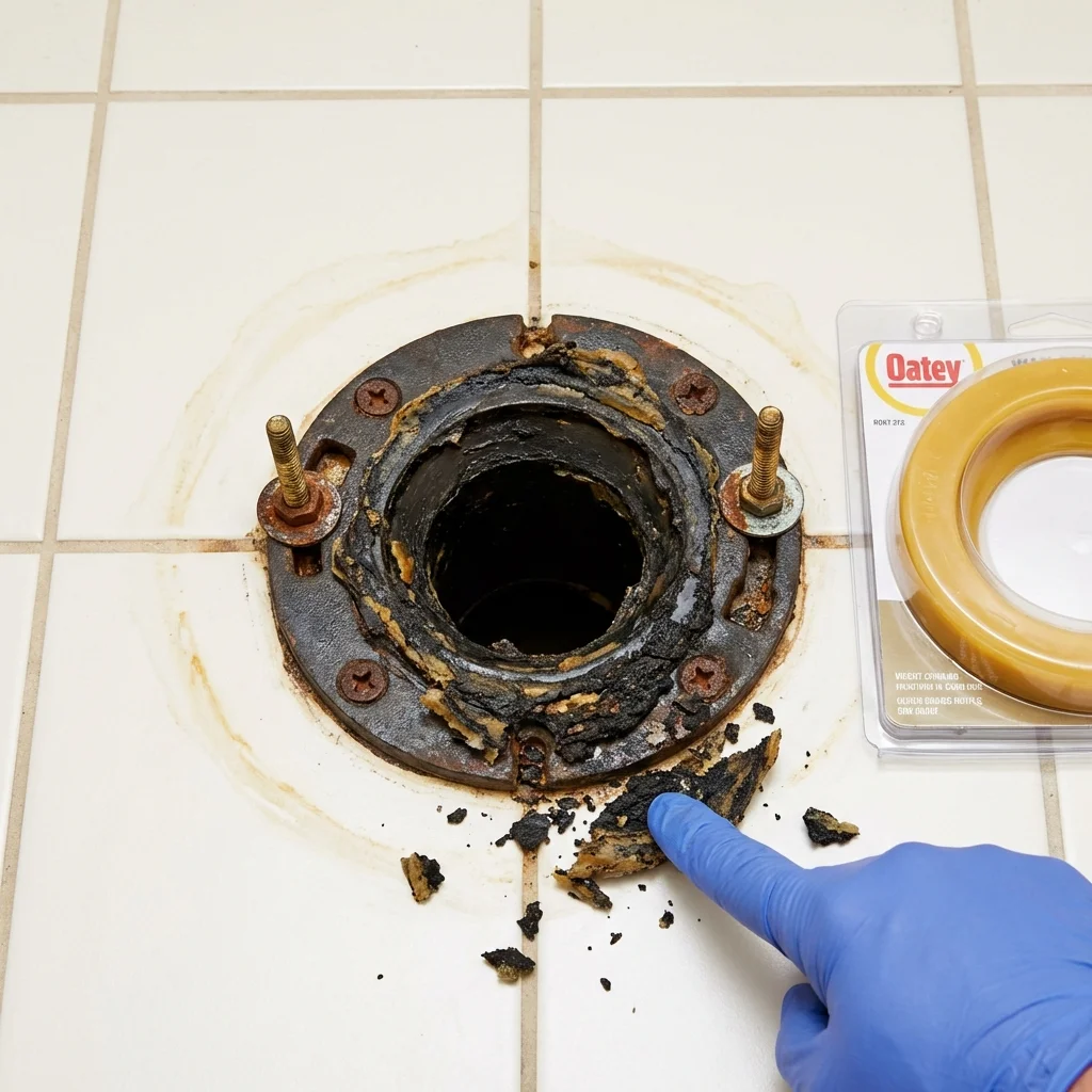 Failed wax ring showing water seepage at the base of a toilet in a Lake Katrine, NY home